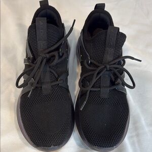 Aldo Brand, Woman’s Black Athletic Sneakers with holographic rubber soles, 7.5